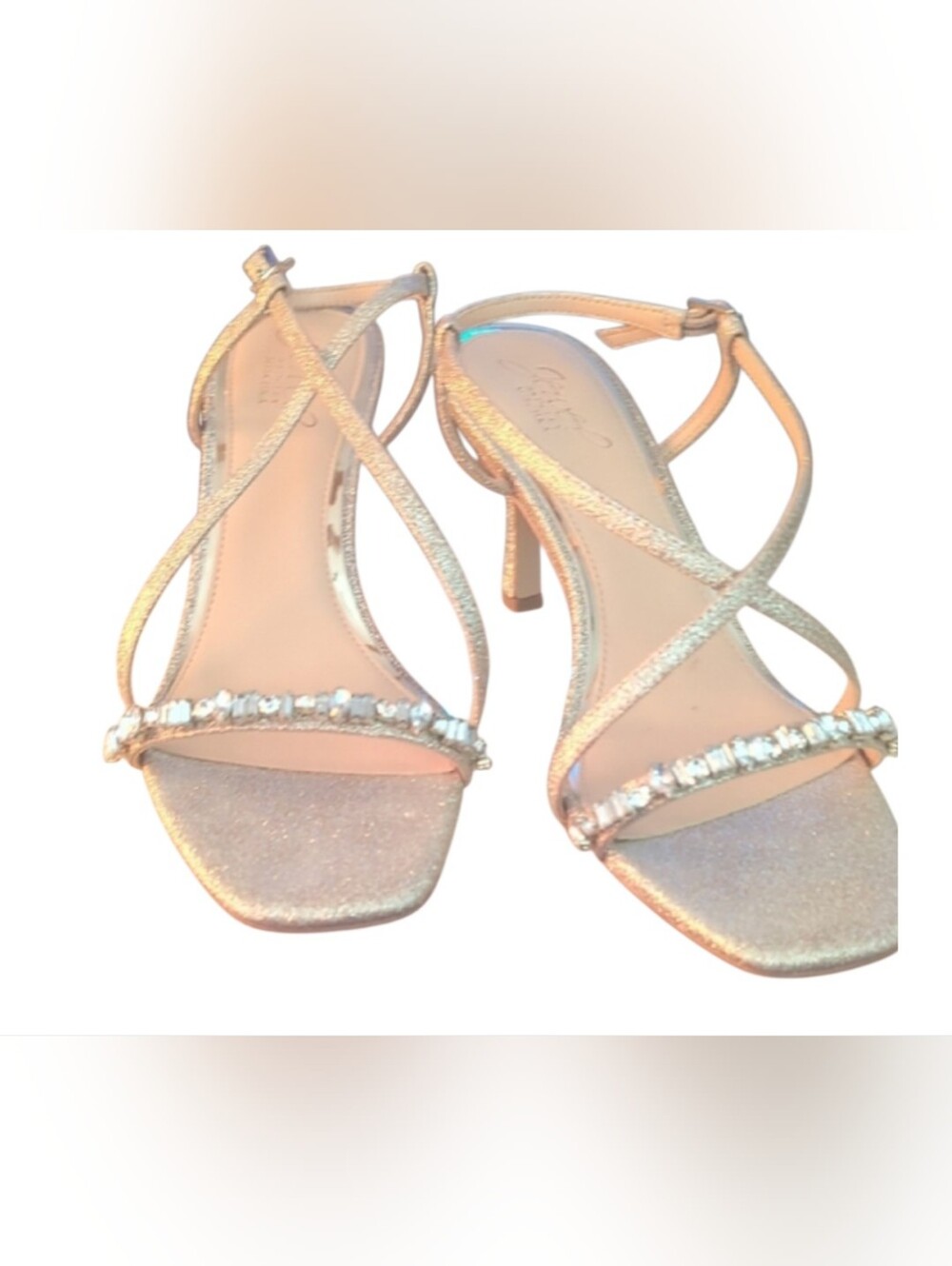 Badgley Mischka Elegant Gold  Strappy Heels with Faux Jewel Details. Barely Used